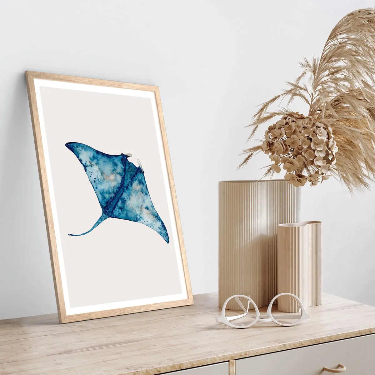 Poster in einem Rahmen aus heller Eiche - Leben im Blau - 40x50 cm