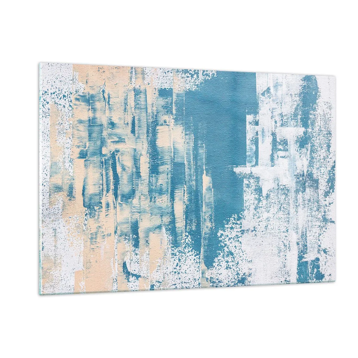 Glasbild - Bild auf glas - Abstraktion in Blau und Beige mit Pinselstruktur - 120x80cm - Durch einen Eiszapfen - Moderne Wanddekoration für Wohnzimmer und Schlafzimmer ARTTOR