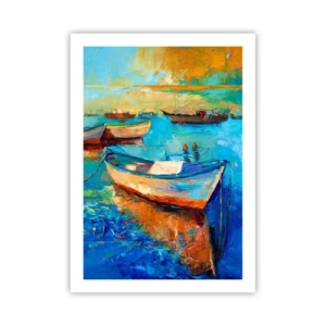 Poster - Bunte Boote auf dem Wasser im impressionistischen Stil - 50x70cm - In der südlichen Bucht - Moderne Wanddekoration für Wohnzimmer und Schlafzimmer ARTTOR