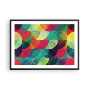 Poster in einem schwarzem Rahmen - Bunte geometrische Muster aus Kreisen und Halbkreisen - 70x50cm - Aufstieg zum Regenbogen - Moderne Wanddekoration für Wohnzimmer und Schlafzimmer ARTTOR