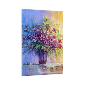 Glasbild - Bild auf glas - Ein bunter Blumenstrauß in einer Vase vor einem Hintergrund mit Farbverlauf - 80x120cm - Sommergeschenk der Wiese - Moderne Wanddekoration für Wohnzimmer und Schlafzimmer ARTTOR