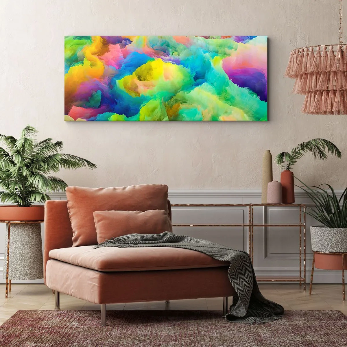 Bild auf Leinwand - Leinwandbild - Abstrakte Komposition in Regenbogenfarben - 120x50cm - Regenbogen unten - Moderne Wanddekoration für Wohnzimmer und Schlafzimmer ARTTOR