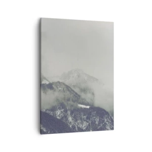 Bild auf Leinwand - Leinwandbild - Ein in Nebel gehülltes Bergtal in Grautönen - 50x70cm - Nebliges Tal - Moderne Wanddekoration für Wohnzimmer und Schlafzimmer ARTTOR