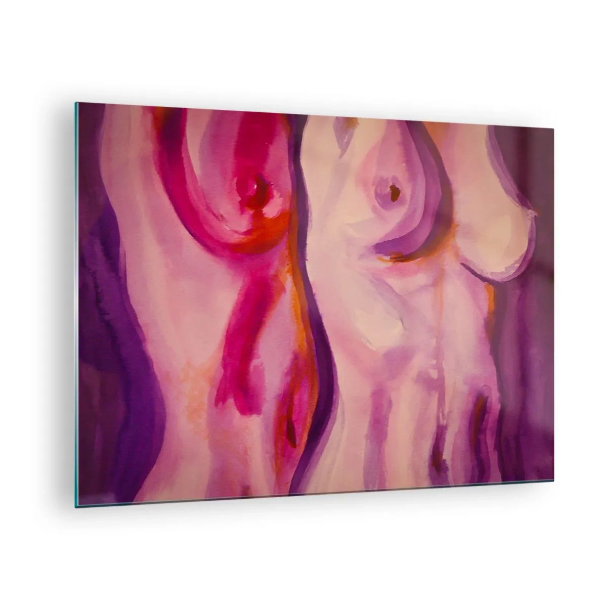 Glasbild - Bild auf glas - Eine künstlerische Interpretation weiblicher Silhouetten in Rosa- und Lilatönen. - 70x50cm - Ode an die Weiblichkeit - Moderne Wanddekoration für Wohnzimmer und Schlafzimmer ARTTOR