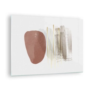 Glasbild - Bild auf glas - Minimalistische Abstraktion mit beigen und braunen Formen - 70x50cm - Abstrakte Kolonnade - Moderne Wanddekoration für Wohnzimmer und Schlafzimmer ARTTOR