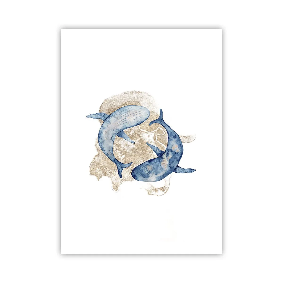 Poster - Ein abstraktes Gemälde von zwei Finnwalen - 50x70cm - Freundschaft oder Liebe? - Moderne Wanddekoration für Wohnzimmer und Schlafzimmer ARTTOR