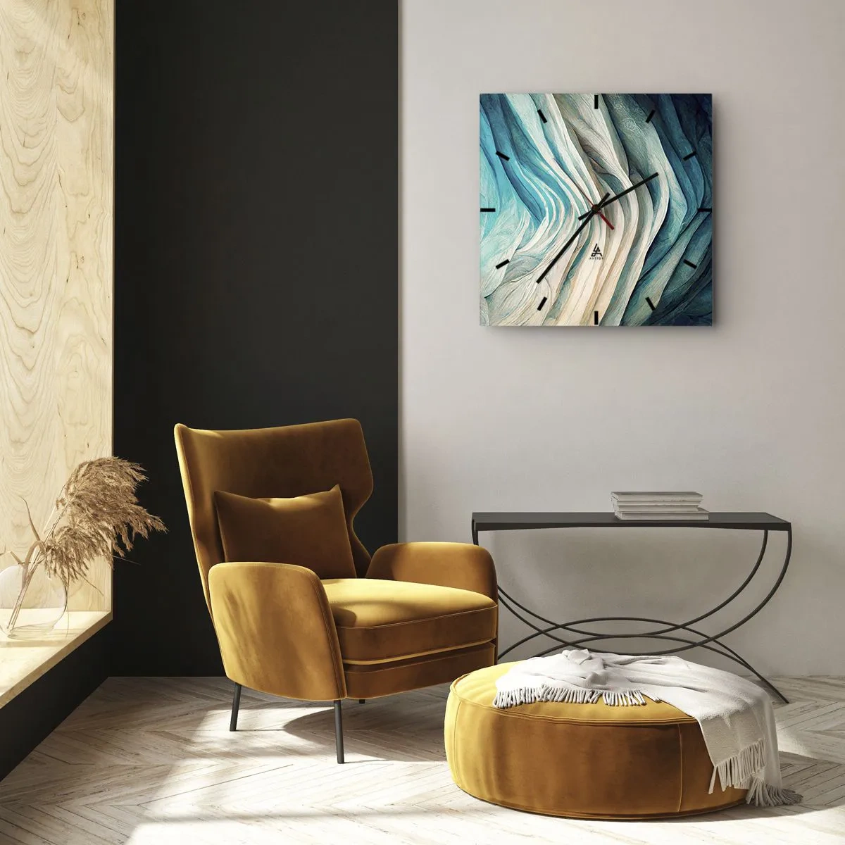 Wanduhr - Glasuhr - Dynamische Wellen in Blau- und Weißtönen - 30x30cm - Blaue Unersättlichkeit - Moderne Wanddekoration für Wohnzimmer und Schlafzimmer ARTTOR