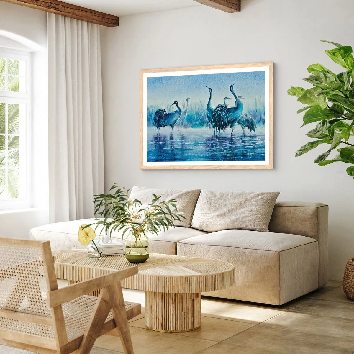 Poster in einem Rahmen aus heller Eiche - Morgentliches Treffen - 70x50 cm