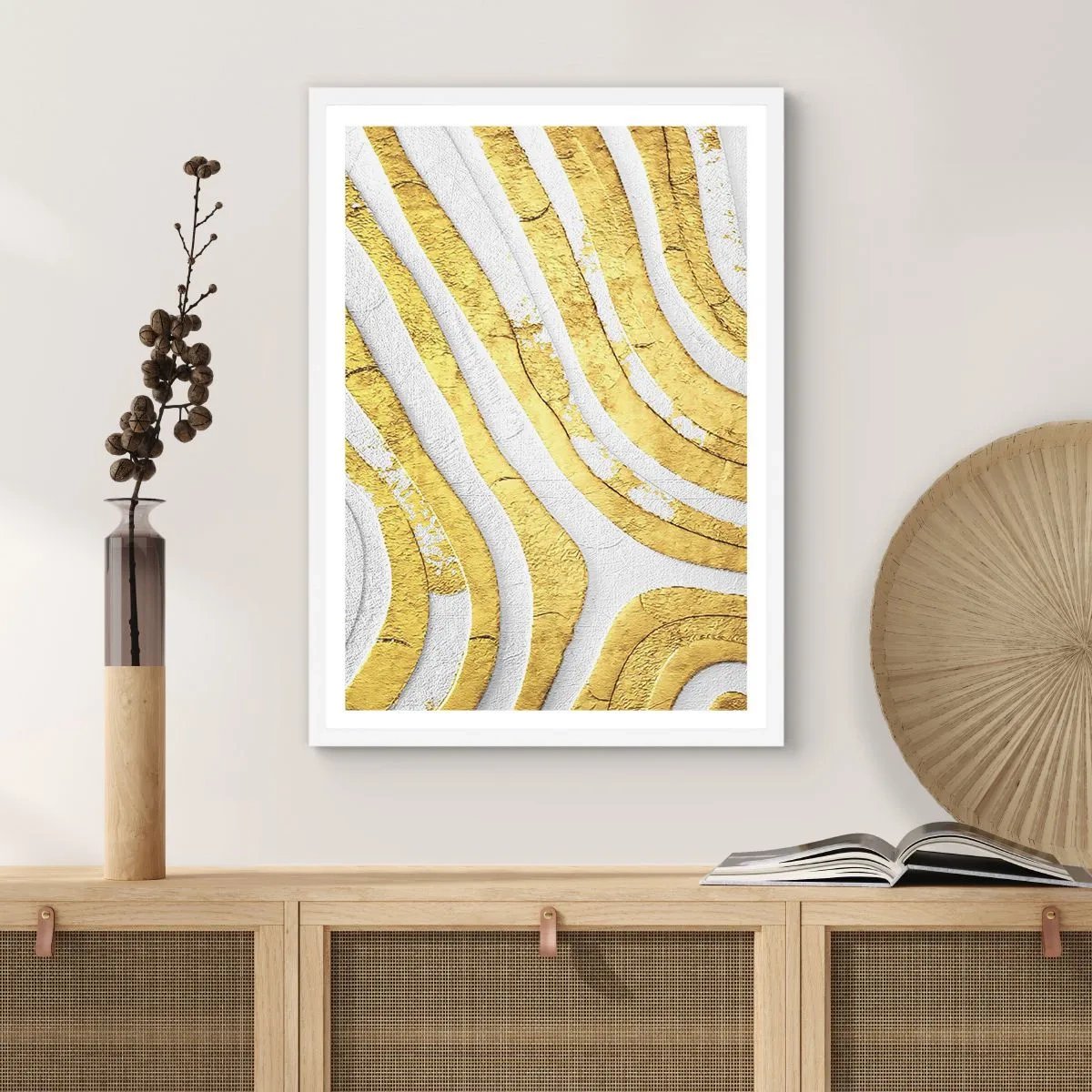 Poster in einem weißen Rahmen - Komposition in Weiß und Gold - 70x100 cm