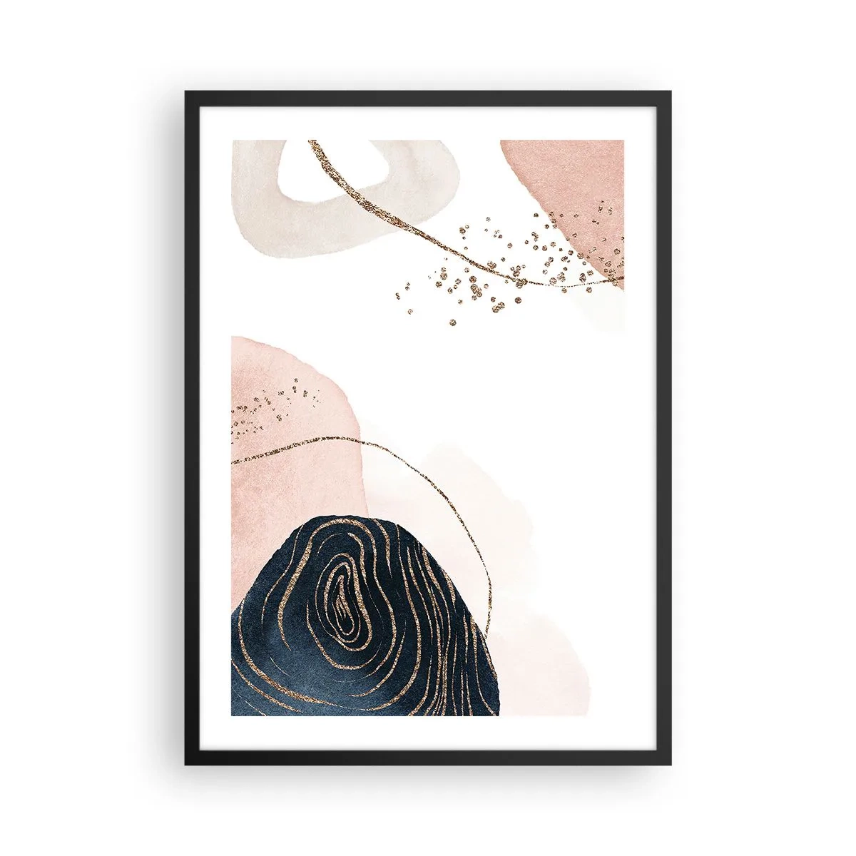 Poster in einem schwarzem Rahmen - Abstrakte Formen in Pastelltönen mit goldenen Akzenten - 50x70cm - Alles fließt - Moderne Wanddekoration für Wohnzimmer und Schlafzimmer ARTTOR