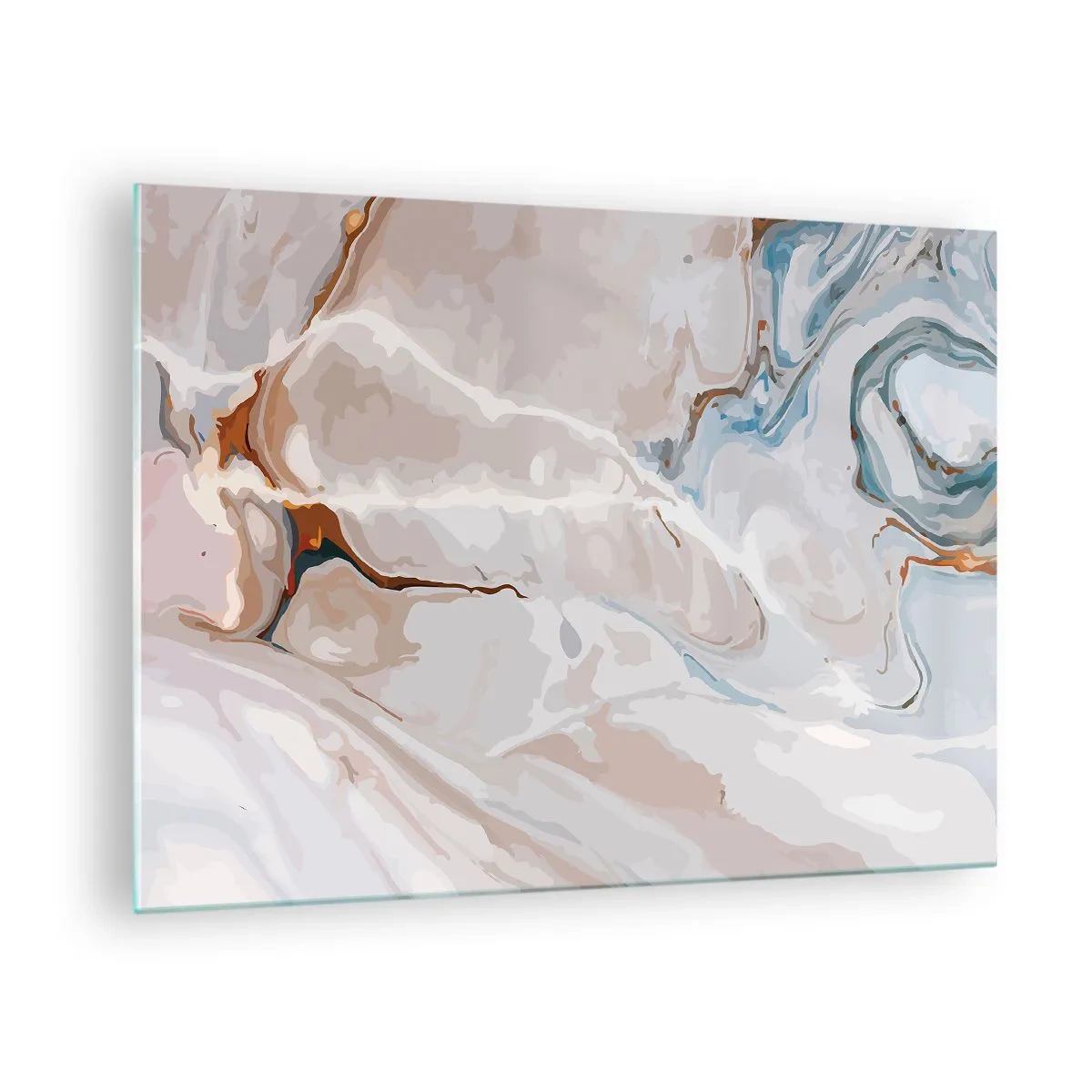 Glasbild - Bild auf glas - Künstlerisches Muster in neutralen Tönen mit blauen Akzenten - 70x50cm - Blau schlängelt sich unter dem Weiß - Moderne Wanddekoration für Wohnzimmer und Schlafzimmer ARTTOR