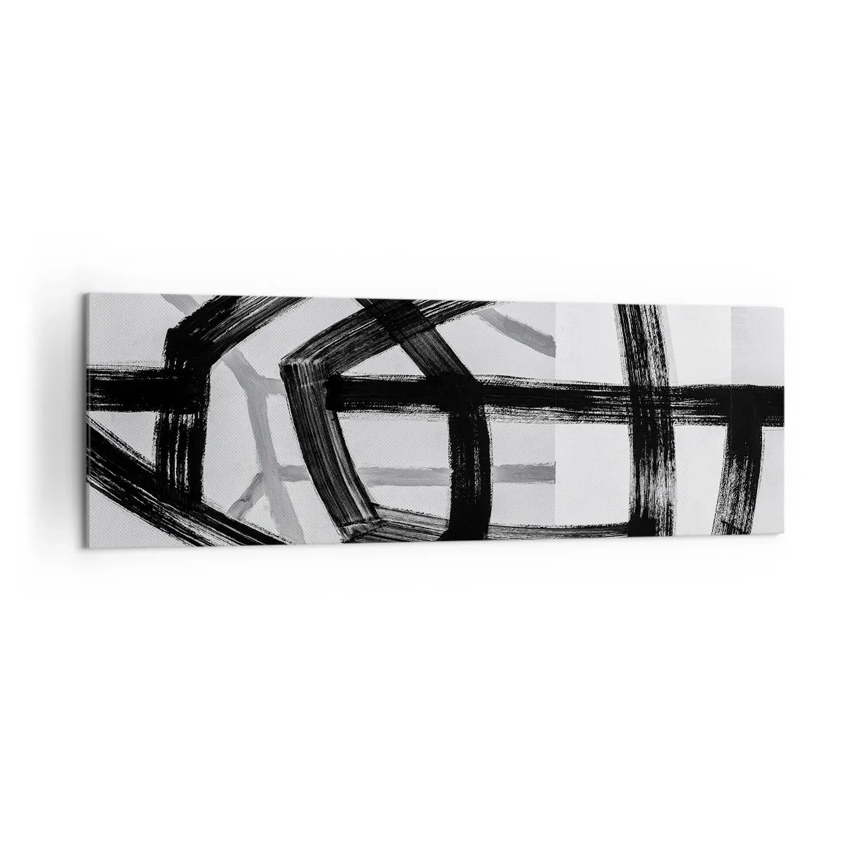 Bild auf Leinwand - Leinwandbild - Schwarz-weiße abstrakte Linien, die sich auf hellem Hintergrund kreuzen - 160x50cm - Bautiefe - Moderne Wanddekoration für Wohnzimmer und Schlafzimmer ARTTOR