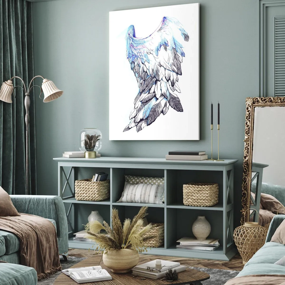 Bild auf Leinwand - Leinwandbild - Zarte Engelsflügel in Pastelltönen - 80x120cm - Ich brauche Flügel - Moderne Wanddekoration für Wohnzimmer und Schlafzimmer ARTTOR