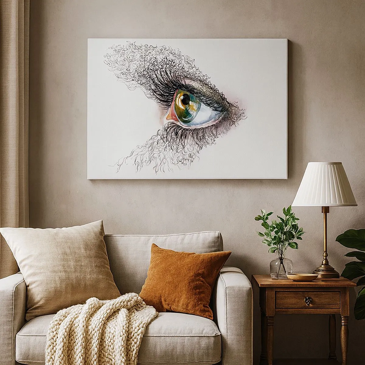 Bild auf Leinwand - Leinwandbild - Ein künstlerisches Auge mit gelbgrüner Iris und komplizierten Details. - 70x50cm - Schau direkt in die Seele - Moderne Wanddekoration für Wohnzimmer und Schlafzimmer ARTTOR