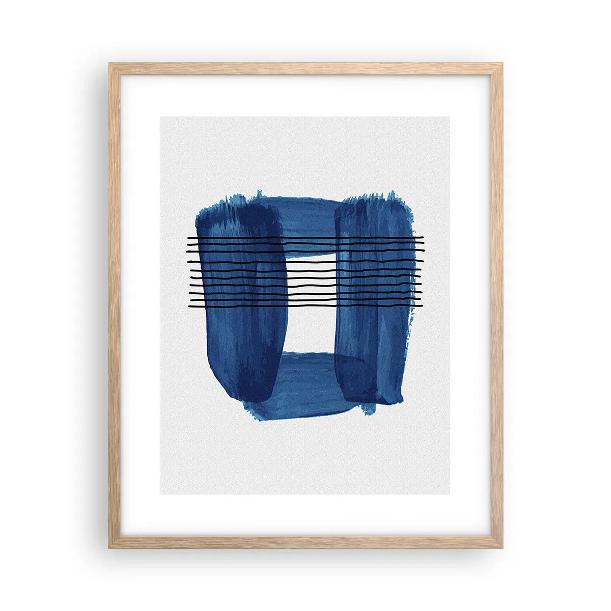 Poster in einem Rahmen aus heller Eiche - Blaue und schwarze Komposition - 40x50 cm