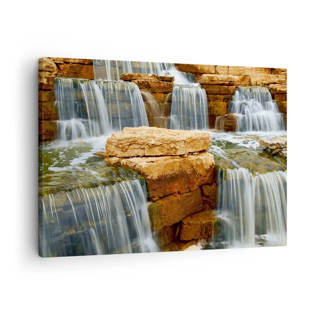 Bild auf Leinwand - Leinwandbild - Ein Wasserfall, der Steinstufen hinunterfließt - 70x50cm - Treppe zum Himmel - Moderne Wanddekoration für Wohnzimmer und Schlafzimmer ARTTOR
