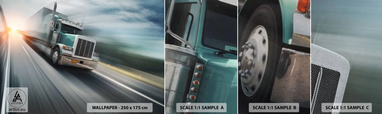 Fototapetenmuster Standard Eco - Der amerikanische Riese in Eile - LKW, Automobil, Transport - 100x30 cm