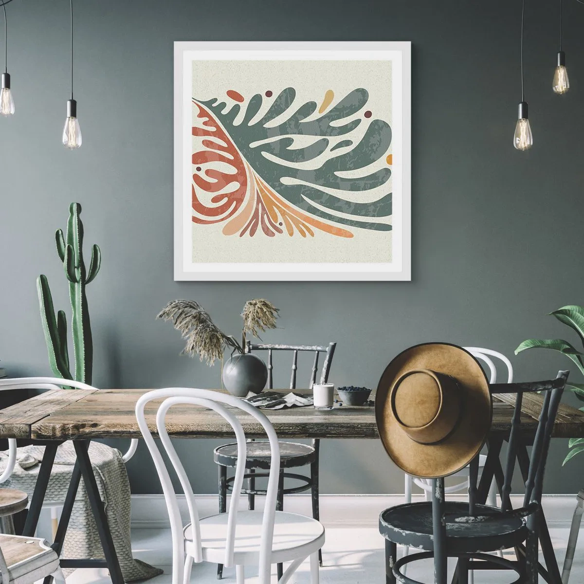 Poster in einem weißen Rahmen - Mehrfarbiges Blatt - 60x60 cm