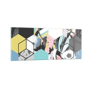 Glasbild - Bild auf glas - Sechsecke und Würfel in sechs Farben - 100x40 cm