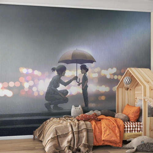 Fototapete Premium Sand - Und jetzt ist alles in Ordnung - Für Kinder, Familie, Regenschirm - 200x140 cm
