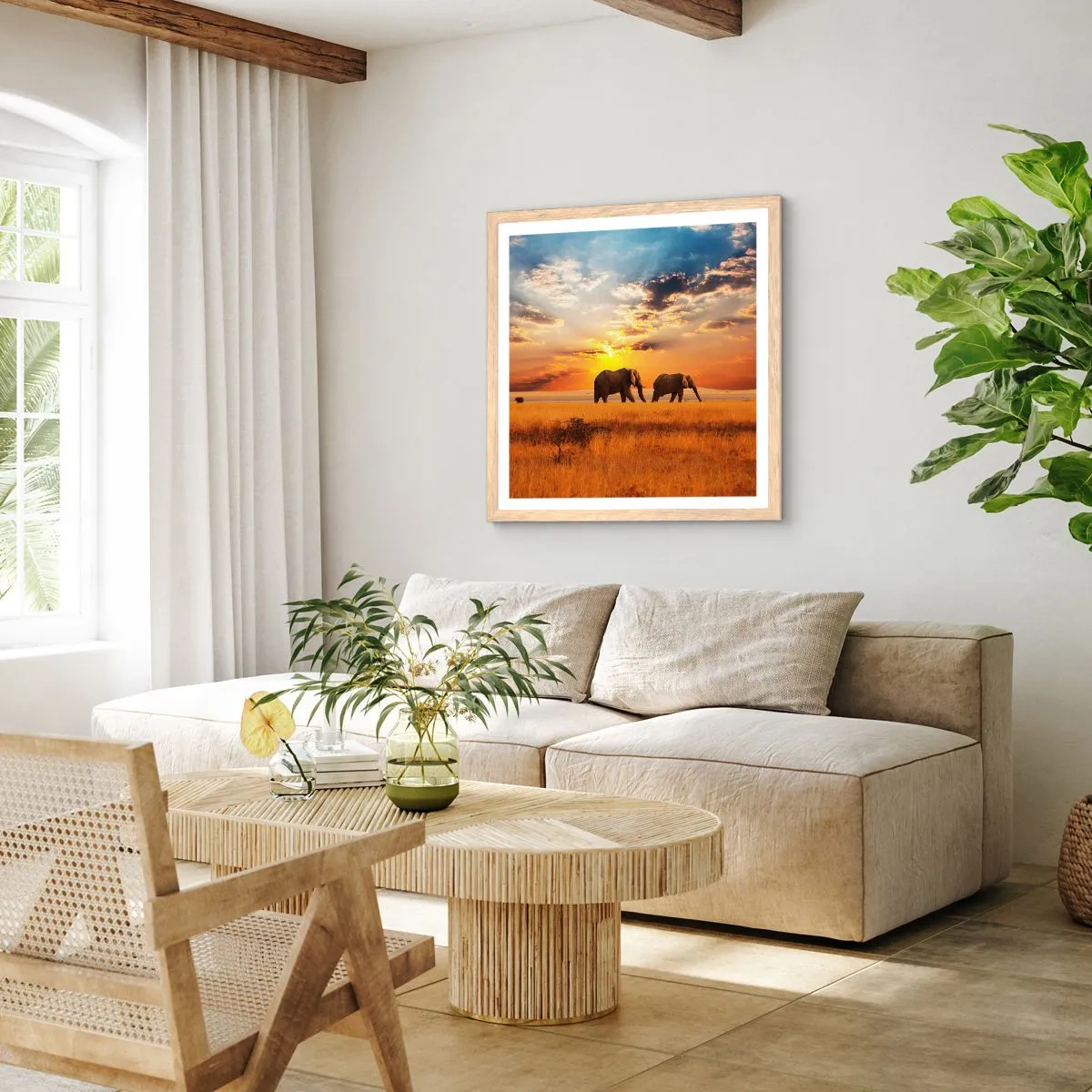 Poster in einem Rahmen aus heller Eiche - Familienspaziergang - 30x30 cm