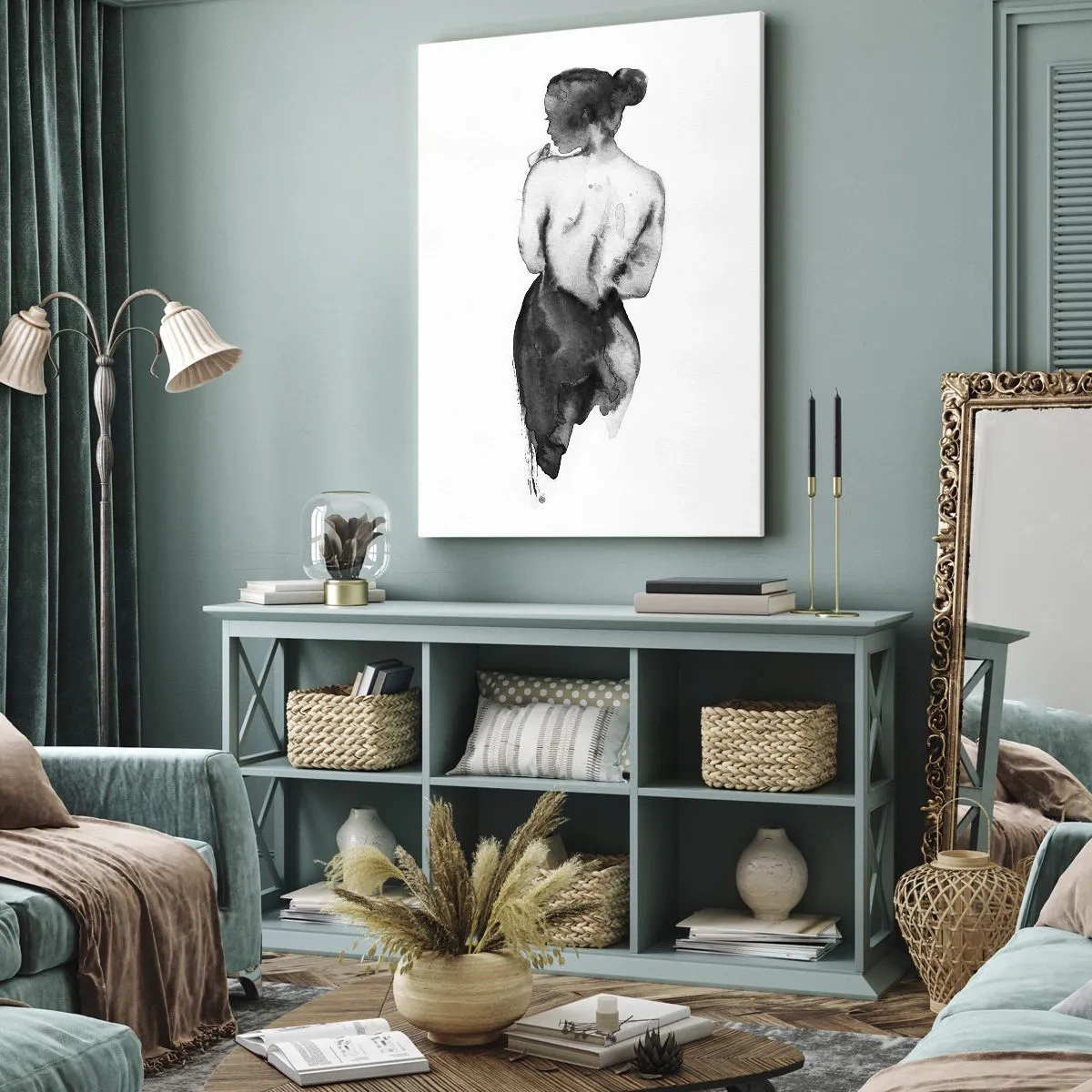 Bild auf Leinwand - Leinwandbild - Bei ihr verschwindet die Welt - 45x80 cm