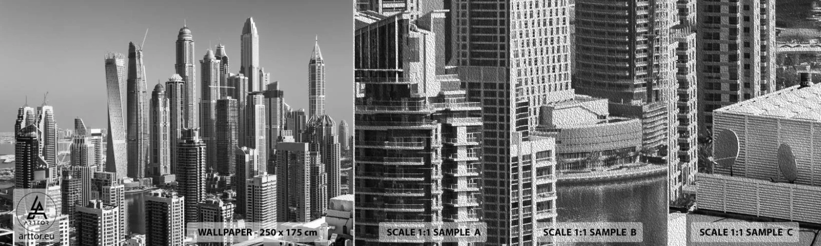 Fototapeten Muster Premium Sand - Stadt in der Wüste - Die Architektur, Stadt, Dubai - 100x30 cm