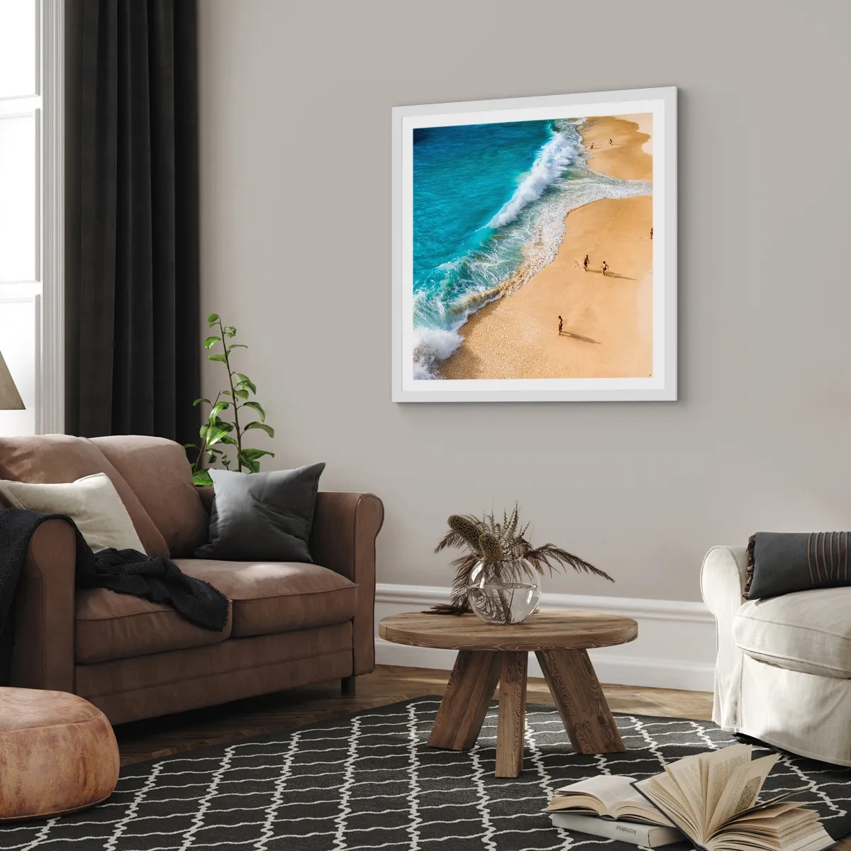 Poster in einem weißen Rahmen - Und dann die Sonne, der Strand… - 40x40 cm