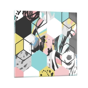 Glasbild - Bild auf glas - Sechsecke und Würfel in sechs Farben - 40x40 cm