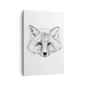 Bild auf Leinwand - Leinwandbild - Schwarz-weiße Zeichnung eines Fuchskopfes auf weißem Hintergrund - 70x100cm - Können diese Augen lügen? - Moderne Wanddekoration für Wohnzimmer und Schlafzimmer ARTTOR
