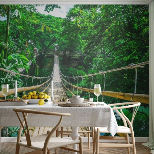 Fototapete Premium Sand - Monkey Bridge über das Grün - Landschaft, Dschungel, Philippinen - 500x350 cm