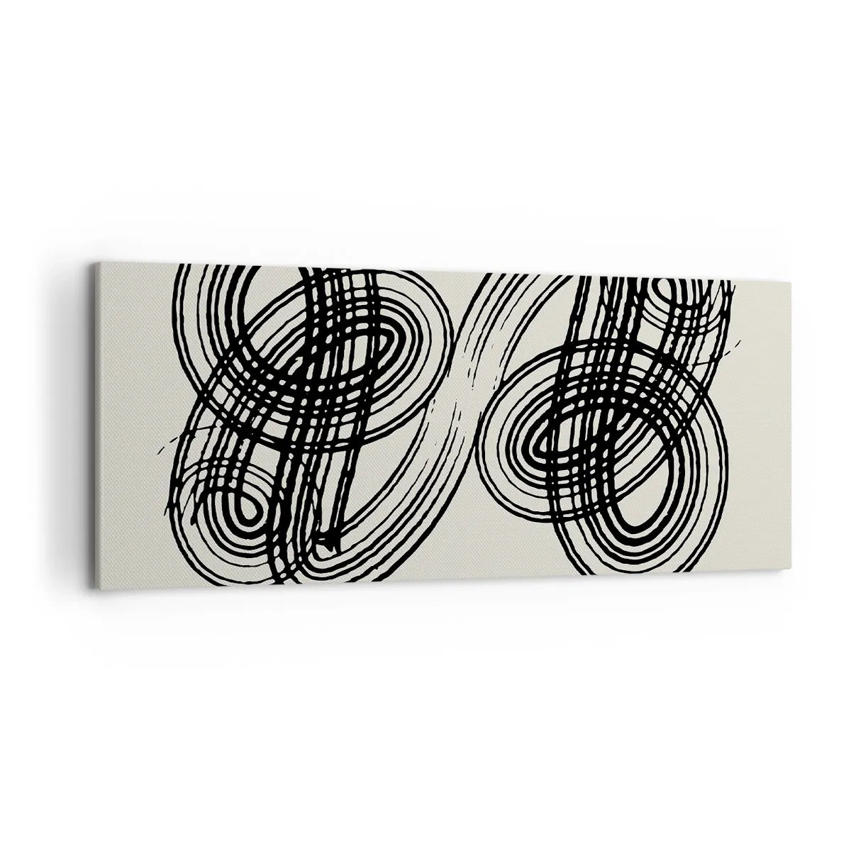 Bild auf Leinwand - Leinwandbild - Abstrakte schwarze Linien auf hellem Hintergrund im Avantgarde-Stil. - 120x50cm - Es kam spontan heraus - Moderne Wanddekoration für Wohnzimmer und Schlafzimmer ARTTOR