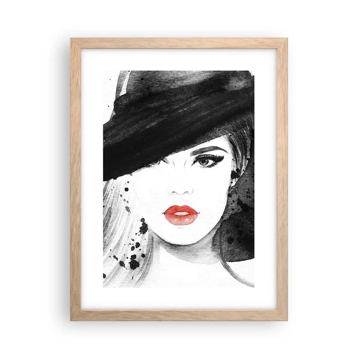Poster in einem Rahmen aus heller Eiche - Frau in schwarz - 30x40 cm