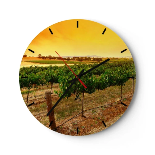 Wanduhr - Glasuhr - Weinberglandschaft bei Sonnenuntergang - 30x30cm - Holen Sie sich einen Drink von der Sonne - Moderne Wanddekoration für Wohnzimmer, Küche und Schlafzimmer ARTTOR