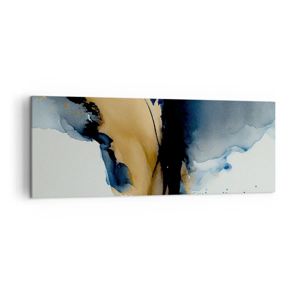 Bild auf Leinwand - Leinwandbild - Eine abstrakte Komposition in Marineblau- und Goldtönen - 140x50cm - Hinter dem Vorhang - Moderne Wanddekoration für Wohnzimmer und Schlafzimmer ARTTOR