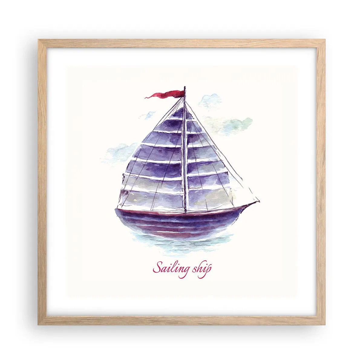 Poster in einem Rahmen aus heller Eiche - Volle Segel und ruhiges Wasser - 50x50 cm