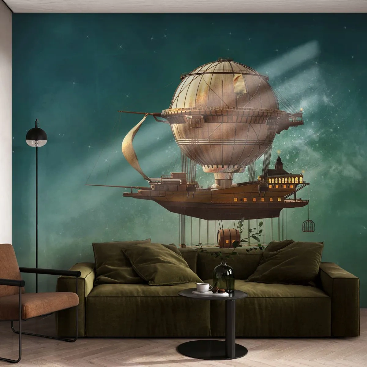 Fototapete Standard Eco - Jules Verne sagt Hallo - Retro, Reise, Ballon - 250x175 cm