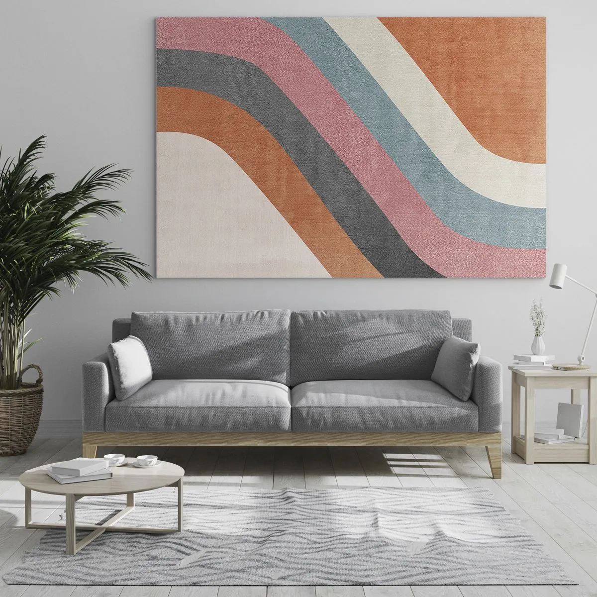 Glasbild - Bild auf glas - Bunte diagonale Streifen auf hellem Hintergrund - 70x50cm - Diagonale Komposition – Bewegung - Moderne Wanddekoration für Wohnzimmer und Schlafzimmer ARTTOR