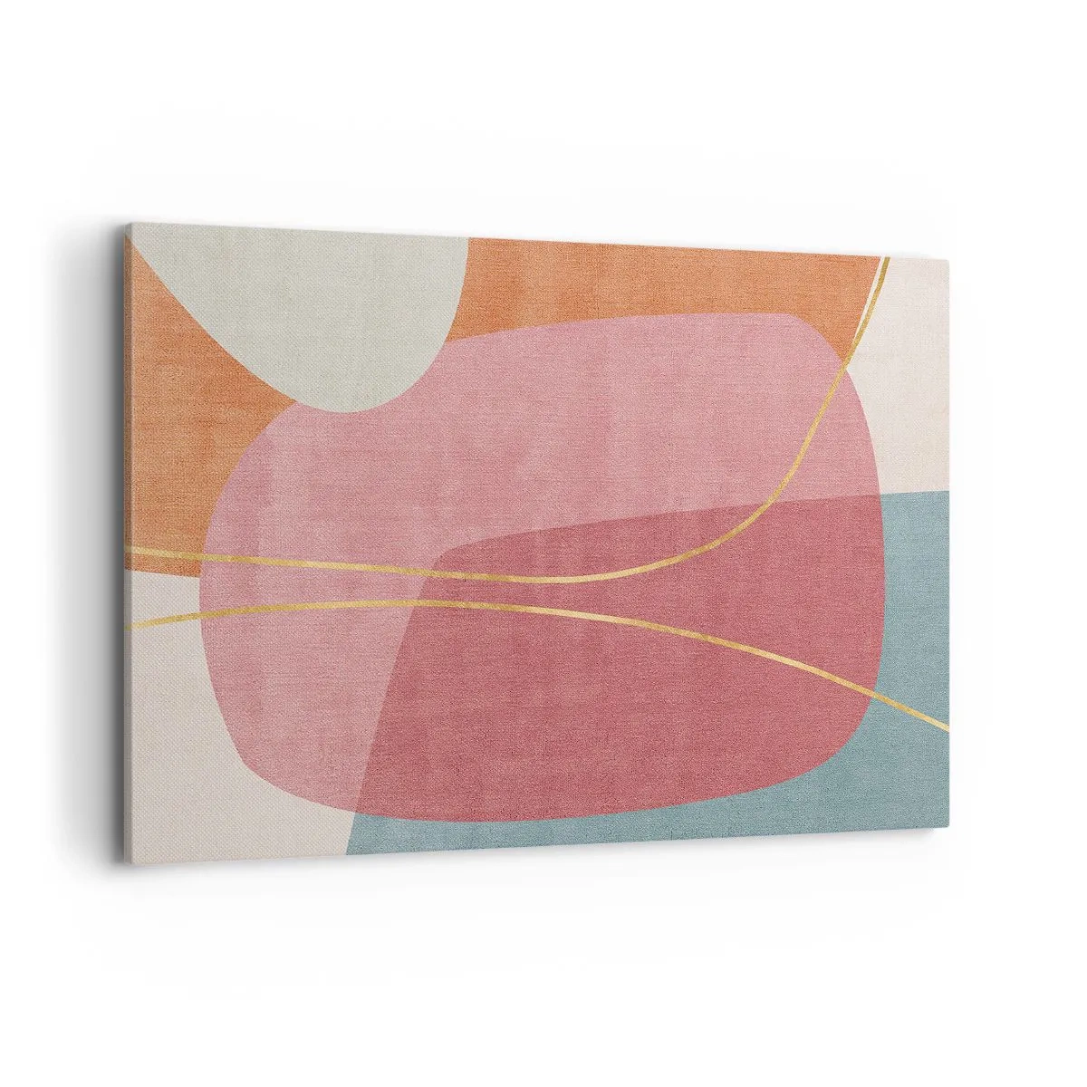 Bild auf Leinwand - Leinwandbild - Abstrakte Formen in Pastellfarben mit zarten Linien - 100x70cm - Pastellkomposition mit Goldfaden - Moderne Wanddekoration für Wohnzimmer und Schlafzimmer ARTTOR