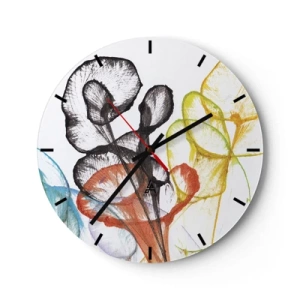 Wanduhr - Glasuhr - Bunte, abstrakte Blumen auf weißem Hintergrund - 30x30cm - Blumen mit Seele - Moderne Wanddekoration für Wohnzimmer, Küche und Schlafzimmer ARTTOR