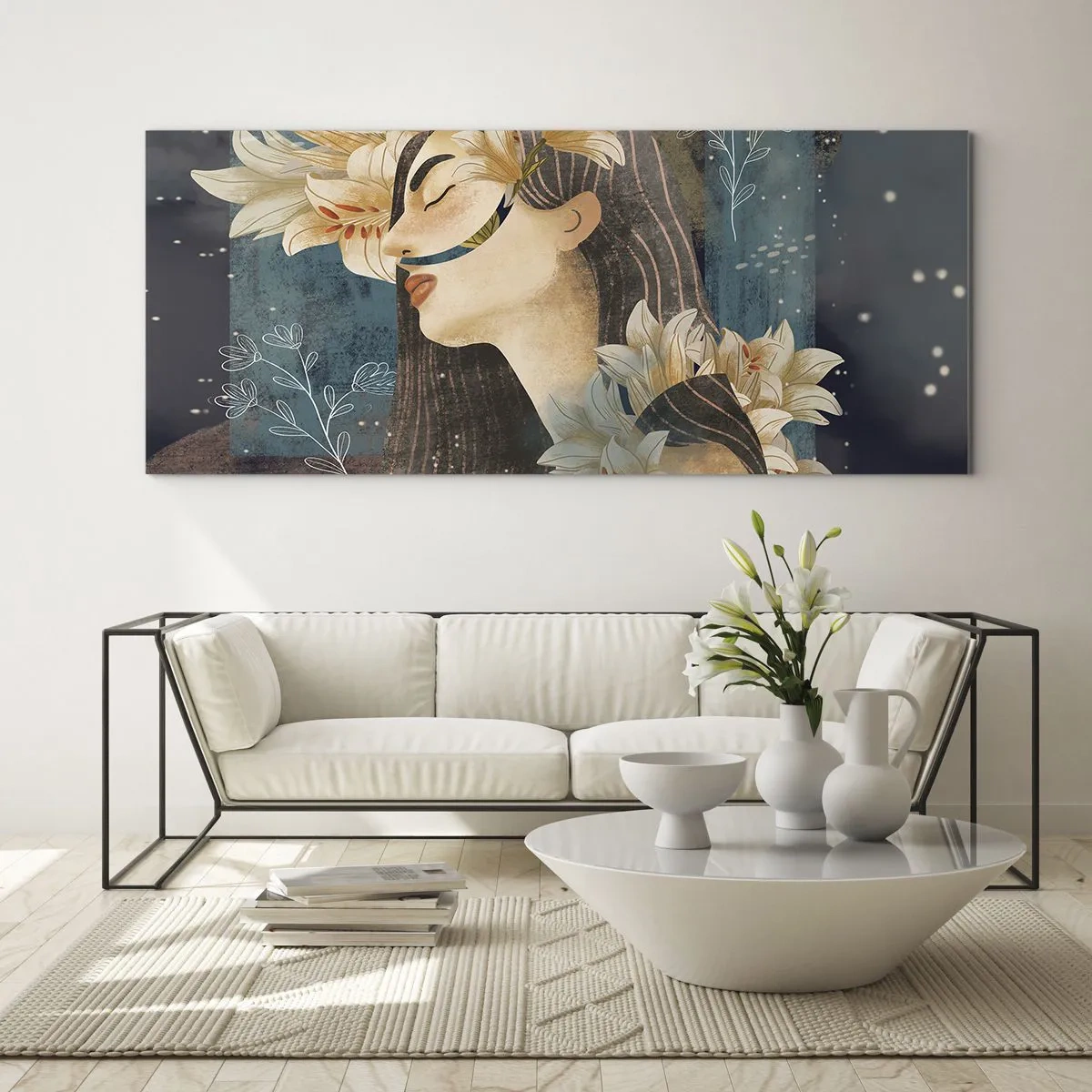 Glasbild - Bild auf glas - Ein Märchen über eine Prinzessin mit Lilien - 100x40 cm