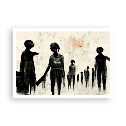 Poster - Figuren in monochromer Komposition vor hellem Hintergrund - 100x70cm - Gegen die Einsamkeit - Moderne Wanddekoration für Wohnzimmer und Schlafzimmer ARTTOR