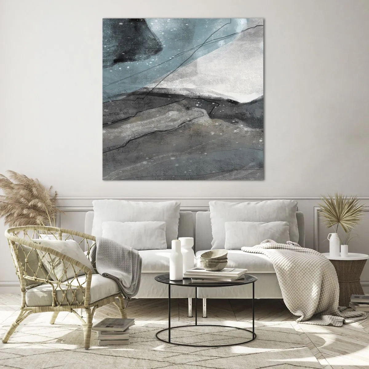 Glasbild - Bild auf glas - Abstraktion: Felsen und Eis - 70x70 cm