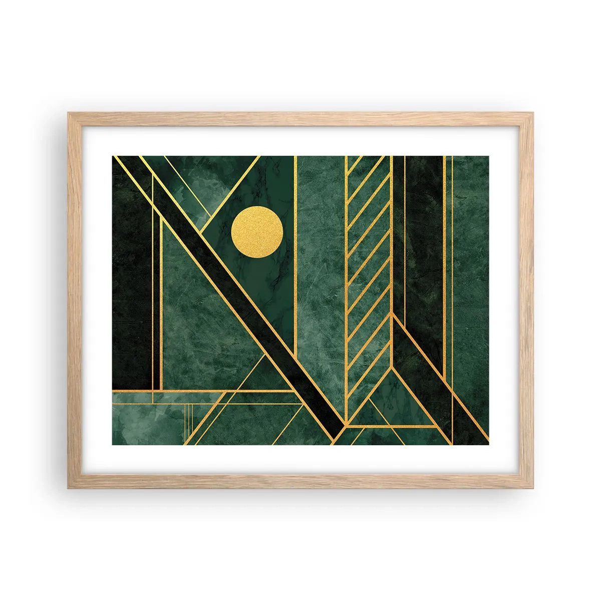Poster in einem Rahmen aus heller Eiche - Dynamik von Gold und Azurblau - 50x40 cm