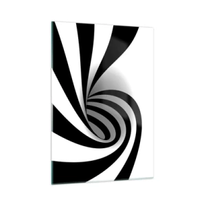 Glasbild - Bild auf glas - Abstrakte Spirale in Schwarz und Weiß mit dynamischer Form - 50x70cm - Und doch dreht es sich - Moderne Wanddekoration für Wohnzimmer und Schlafzimmer ARTTOR