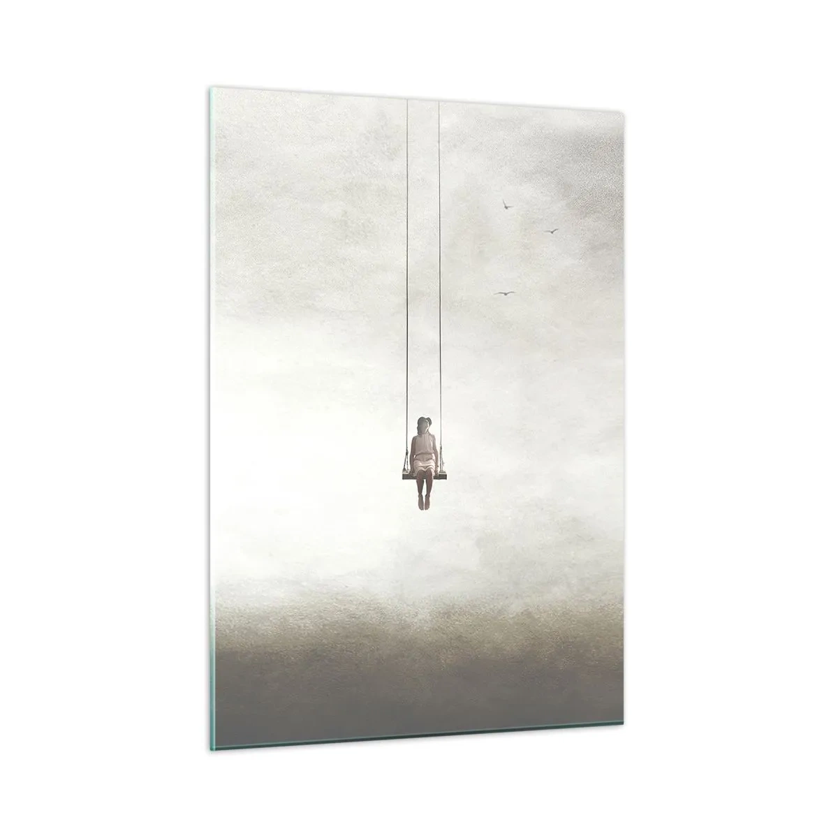 Glasbild - Bild auf glas - Eine Figur auf einer Schaukel, die im Himmel schwebt - 50x70cm - Ein Kind in uns - Moderne Wanddekoration für Wohnzimmer und Schlafzimmer ARTTOR