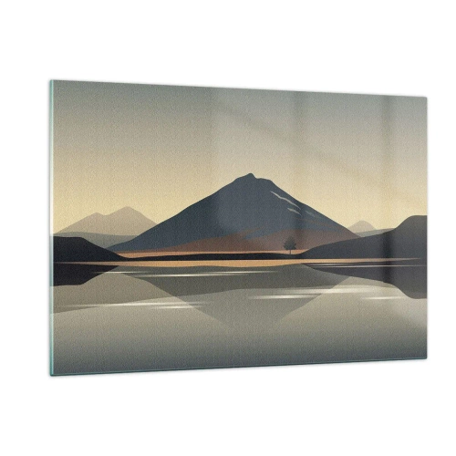 Glasbild - Bild auf glas - Berge und See in warmen Tönen mit reflektierendem Effekt - 120x80cm - Spiegelreflexion - Moderne Wanddekoration für Wohnzimmer und Schlafzimmer ARTTOR