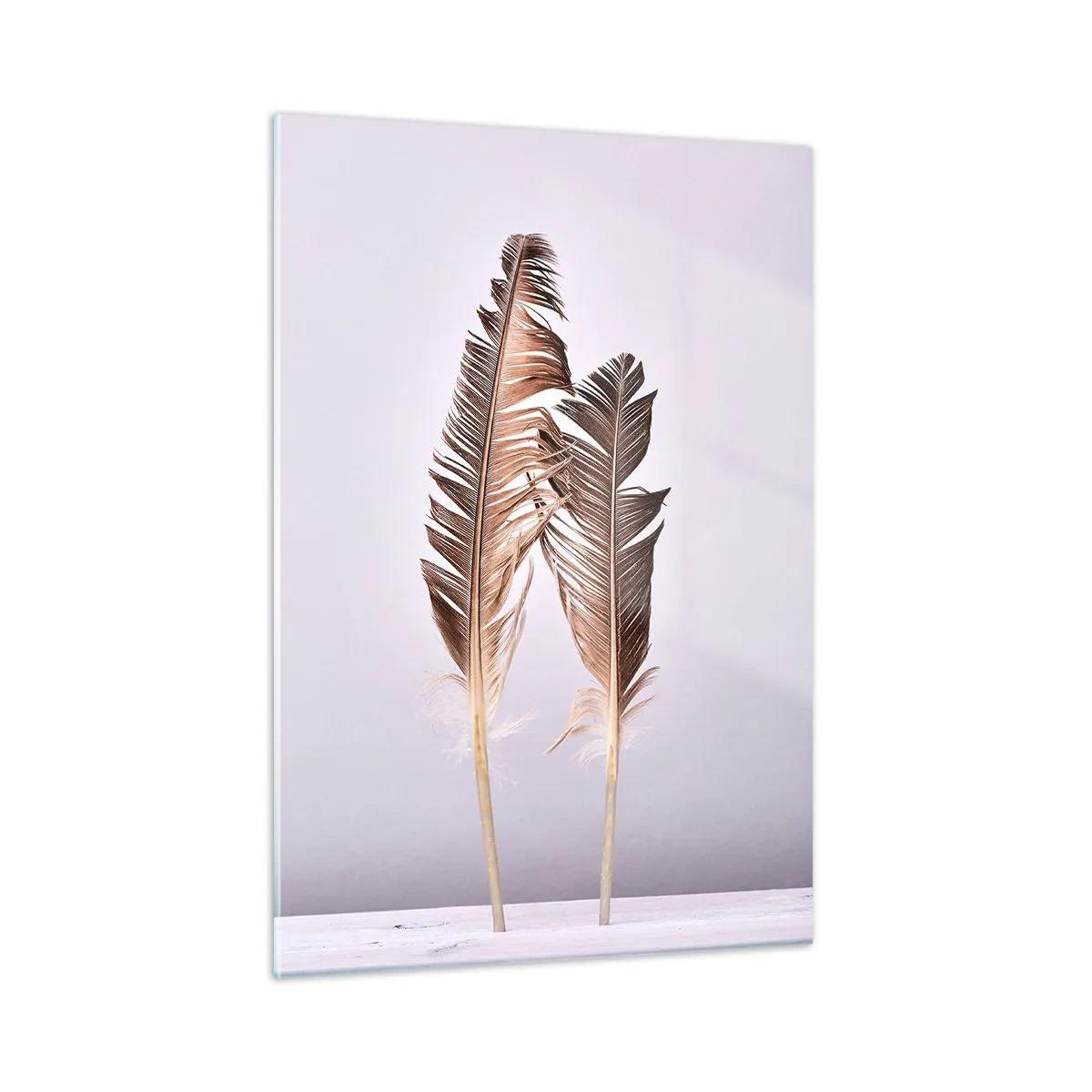 Glasbild - Bild auf glas - Zwei zarte Federn auf hellem Hintergrund - 50x70cm - Gegen das Nichts - Moderne Wanddekoration für Wohnzimmer und Schlafzimmer ARTTOR