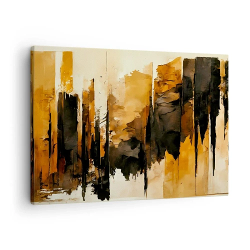 Bild auf Leinwand - Leinwandbild - Abstrakte goldene und schwarze Streifen in einer künstlerischen Komposition - 70x50cm - Harmonie von Schwarz und Gold - Moderne Wanddekoration für Wohnzimmer und Schlafzimmer ARTTOR