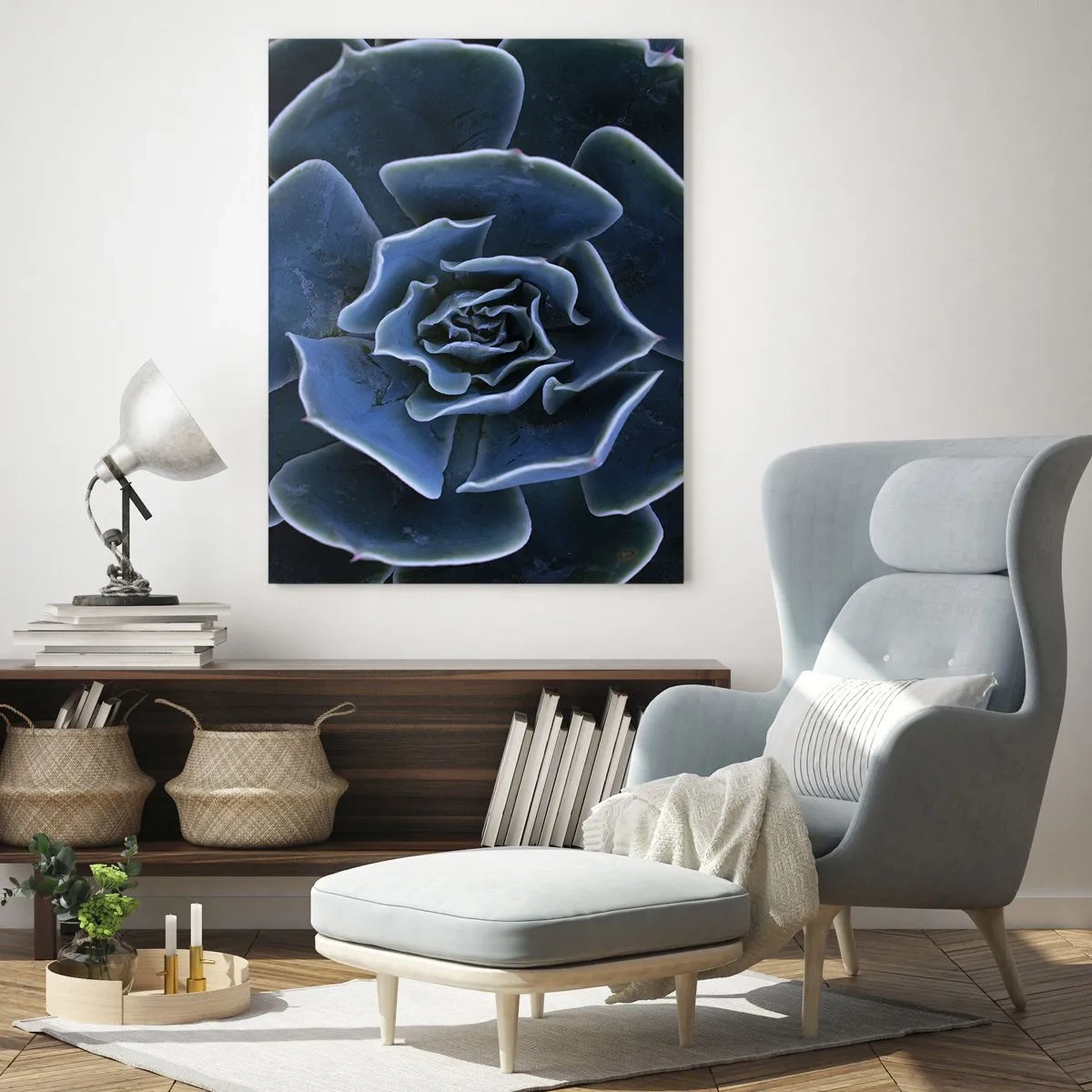 Glasbild - Bild auf glas - Nahaufnahme einer grünen Sukkulentenrosette - 70x100cm - Wüstenblume - Moderne Wanddekoration für Wohnzimmer und Schlafzimmer ARTTOR